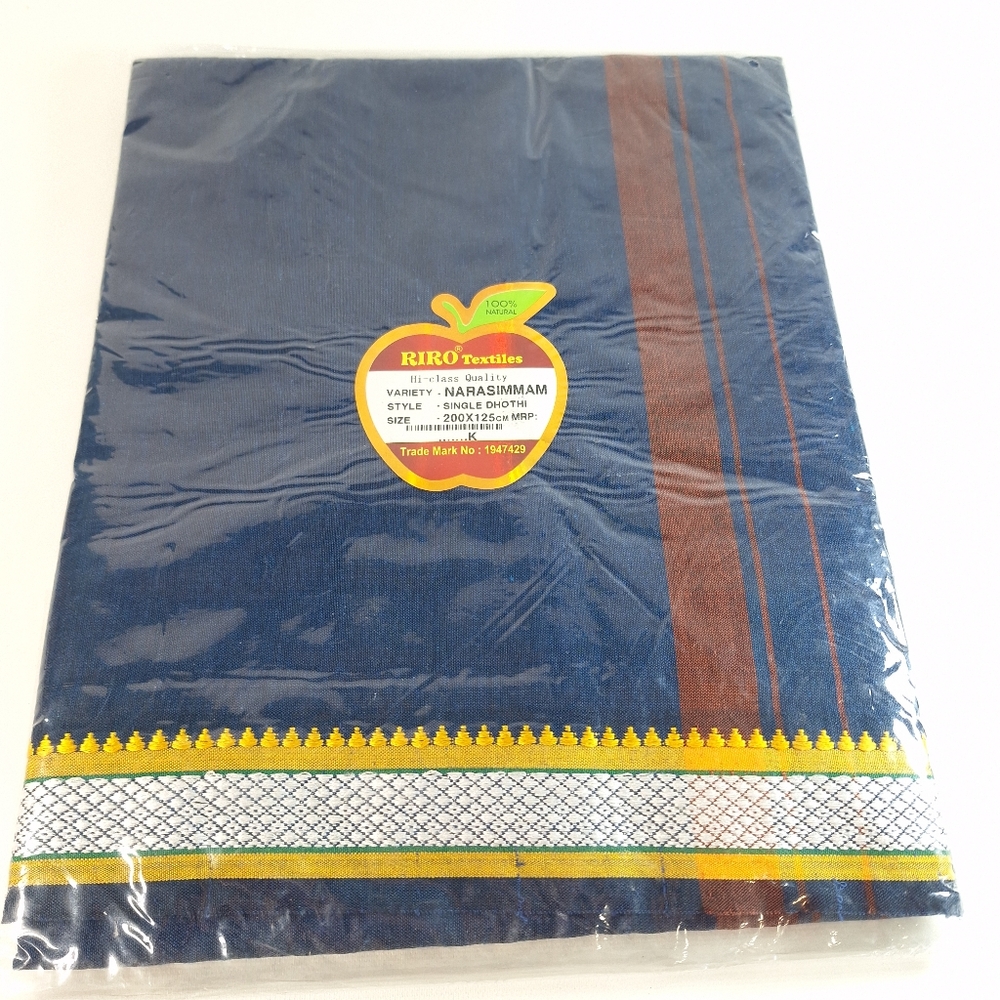 RIRO Textiles Hi-Class 200 x 125 cm Blue Narasimmam Single Dhoti Dhothi